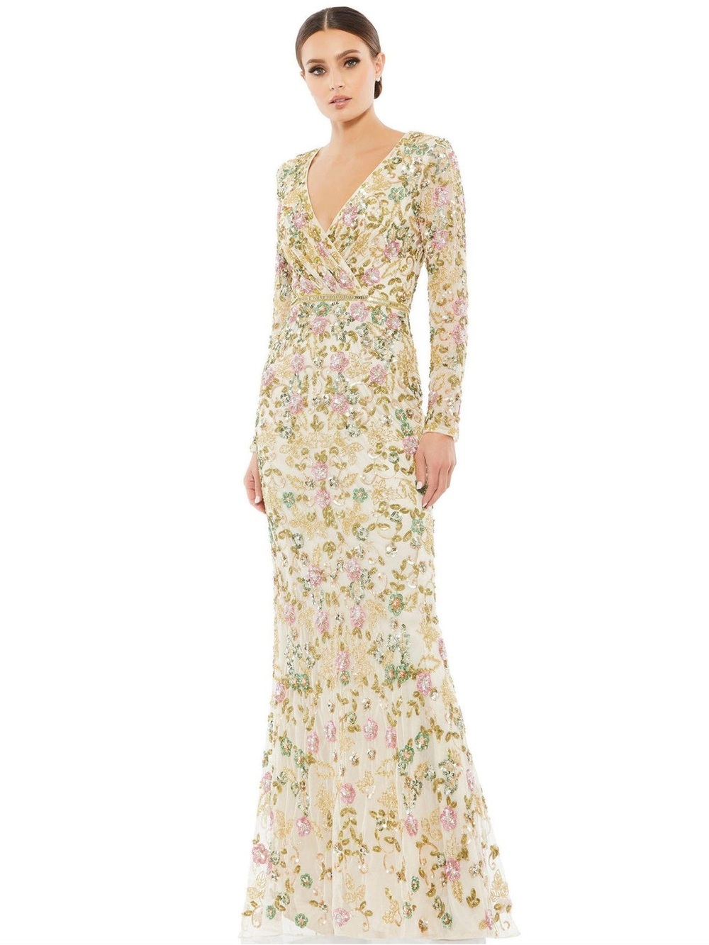 Mac Duggal 5503 Long Sleeve Floral Embellished Gown Size 6 NWT